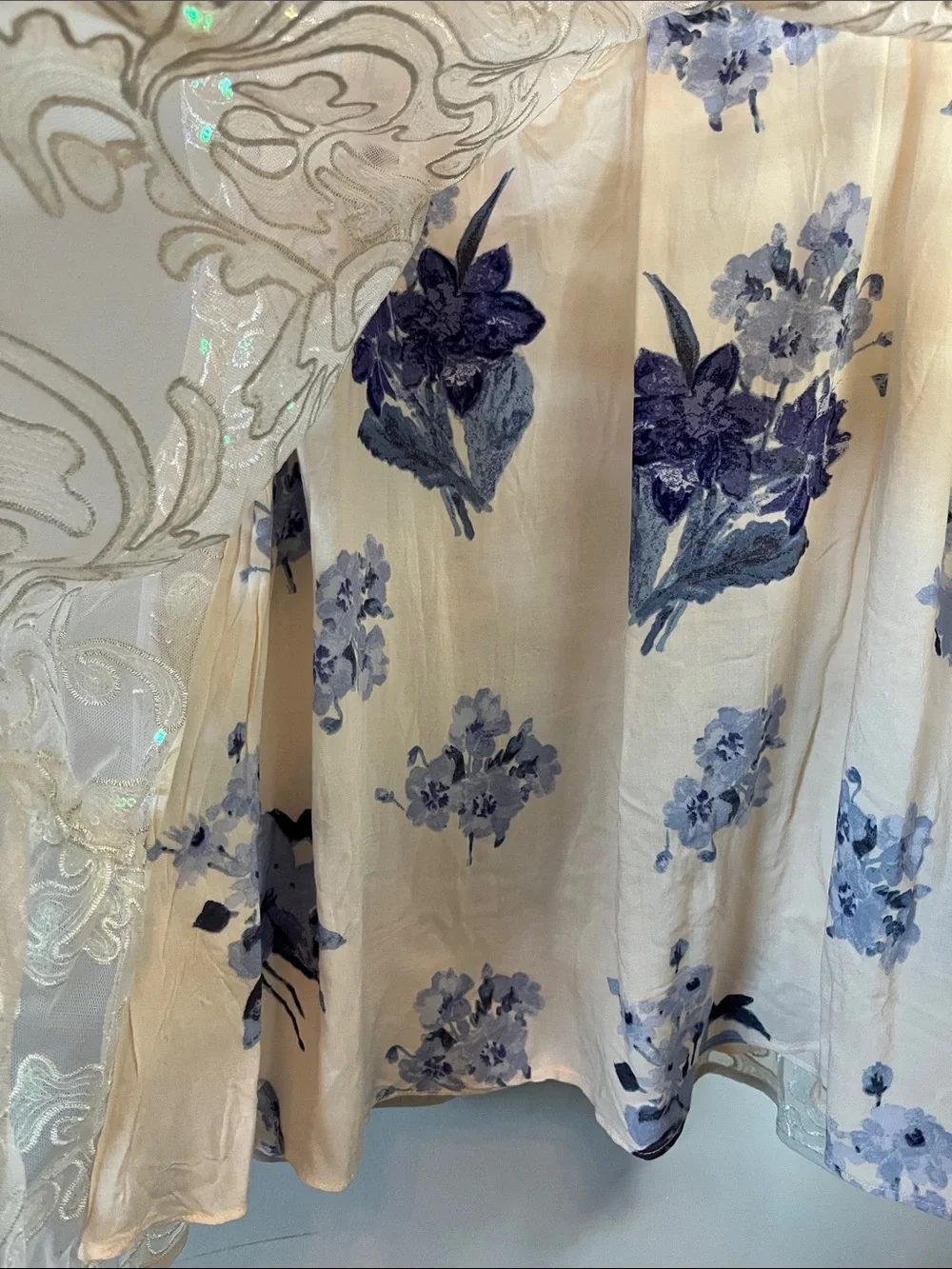 Free People Falling Flowers Flock mesh sequin ivory embroidery vneck dress